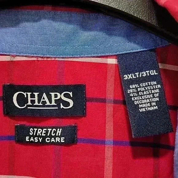 Chaps Red Blue Button Down Stretch Shirt Size 3XL - Picture 3 of 7
